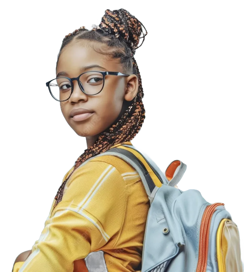 Élève souriante avec son sac à dos